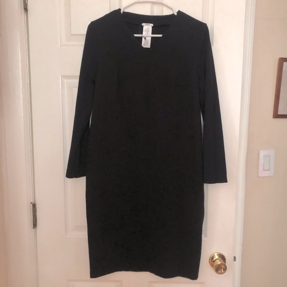 Wolford black sheath dress viscose 3/4 sleeve rhein stone logo at back sz  6